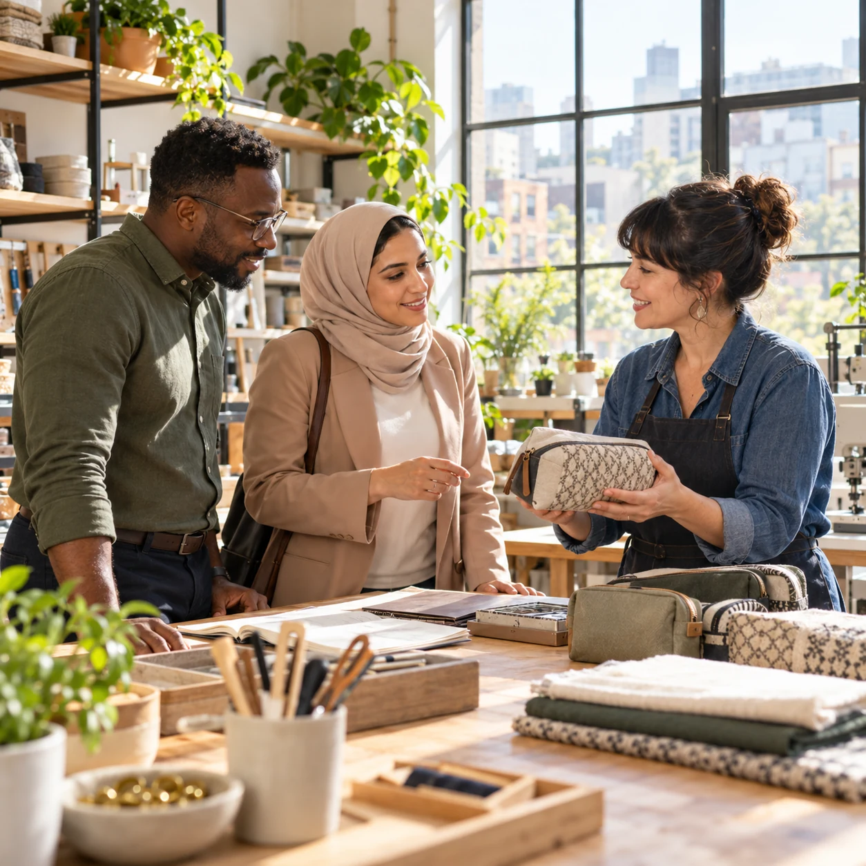 People discussing international business and industry connections.